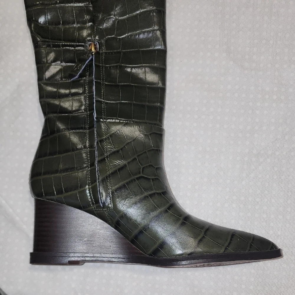 Franco Sarto Green Wedge Boots with Croc Texture